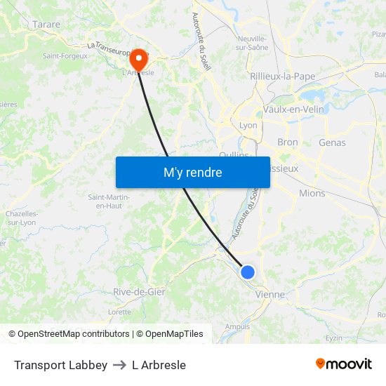 Transport Labbey to L Arbresle map