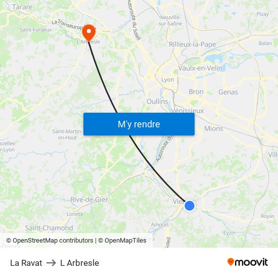 La Ravat to L Arbresle map