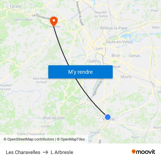 Les Charavelles to L Arbresle map
