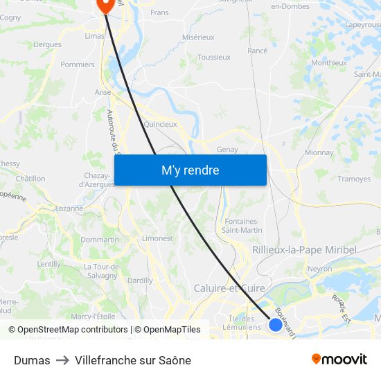 Dumas to Villefranche sur Saône map