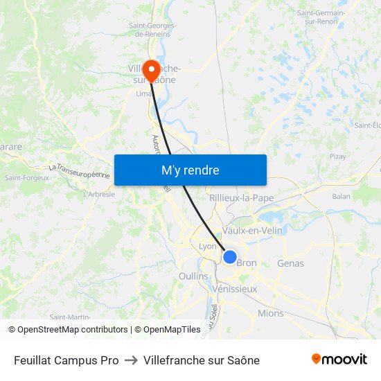 Feuillat Campus Pro to Villefranche sur Saône map