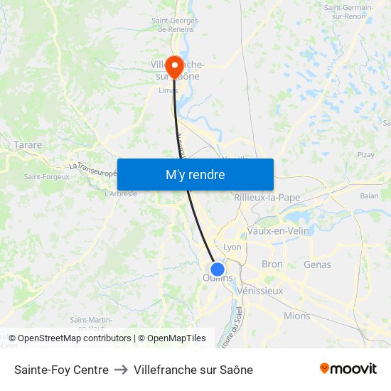 Sainte-Foy Centre to Villefranche sur Saône map