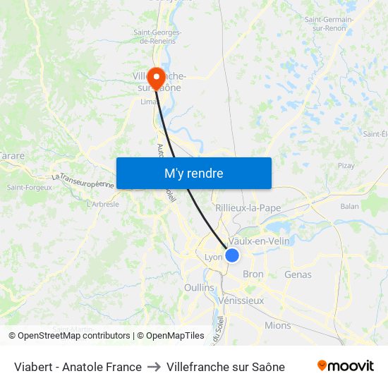 Viabert - Anatole France to Villefranche sur Saône map