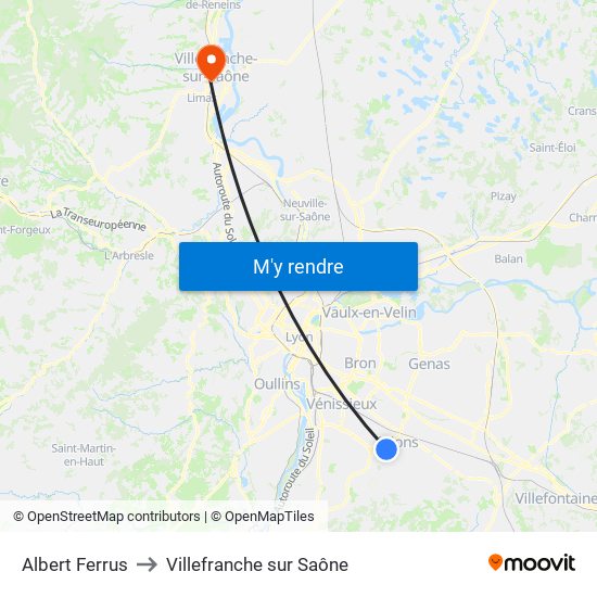Albert Ferrus to Villefranche sur Saône map