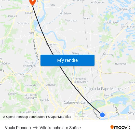 Vaulx Picasso to Villefranche sur Saône map