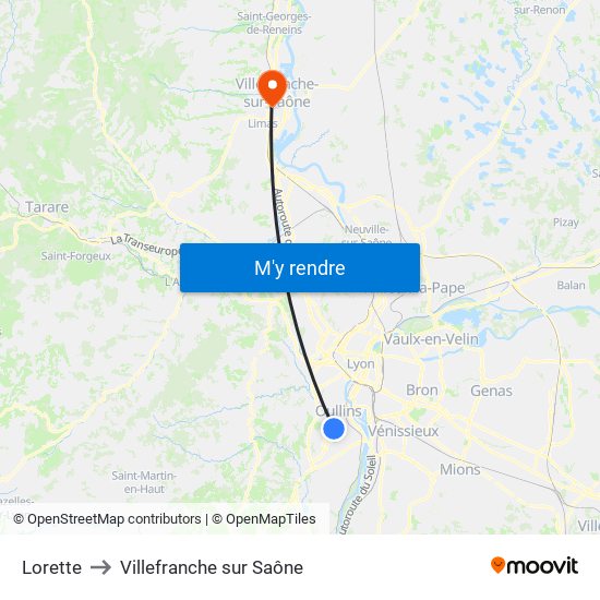 Lorette to Villefranche sur Saône map