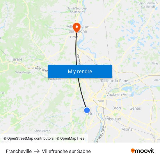 Francheville to Villefranche sur Saône map