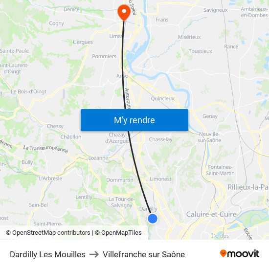 Dardilly Les Mouilles to Villefranche sur Saône map