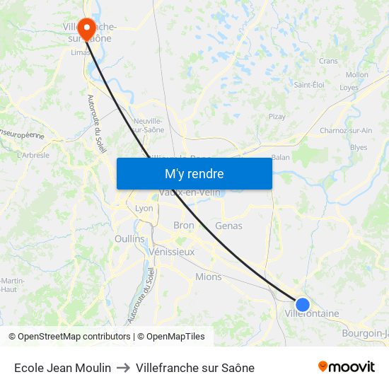 Ecole Jean Moulin to Villefranche sur Saône map