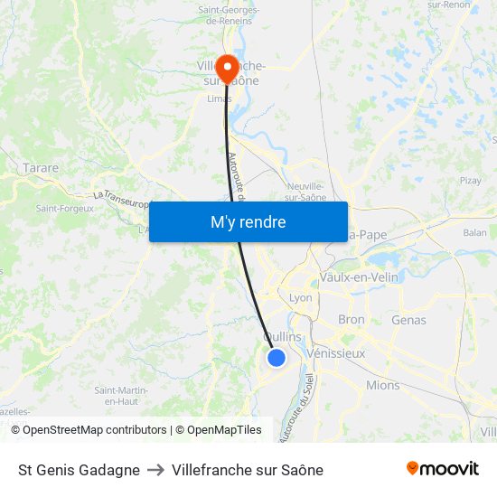 St Genis Gadagne to Villefranche sur Saône map