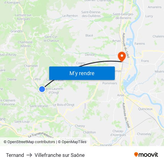 Ternand to Villefranche sur Saône map