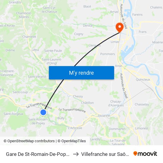 Gare De St-Romain-De-Popey to Villefranche sur Saône map