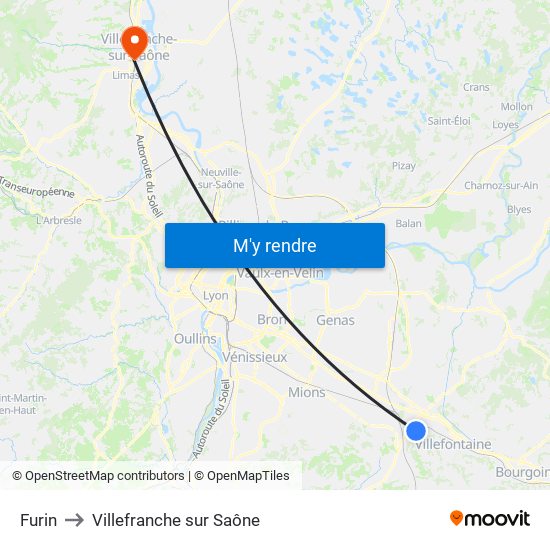 Furin to Villefranche sur Saône map