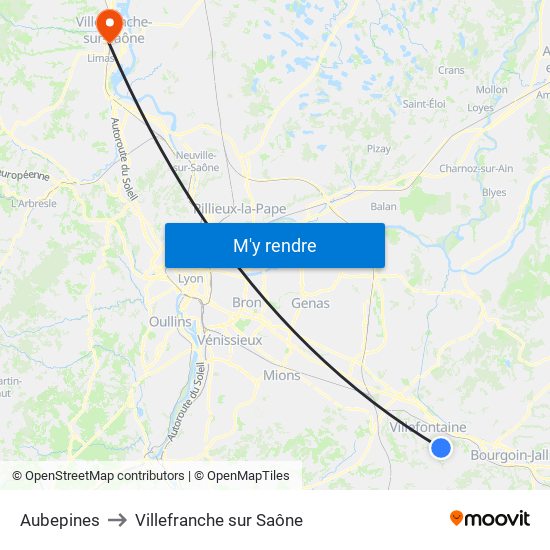 Aubepines to Villefranche sur Saône map