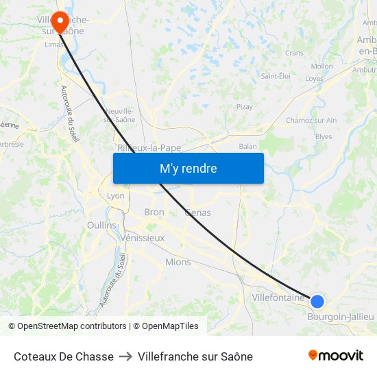 Coteaux De Chasse to Villefranche sur Saône map
