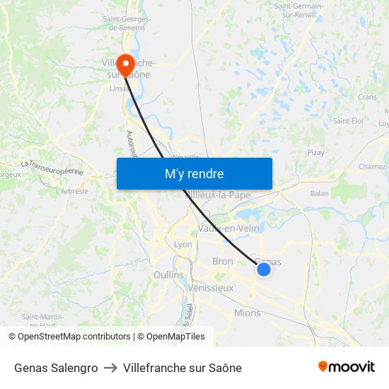 Genas Salengro to Villefranche sur Saône map