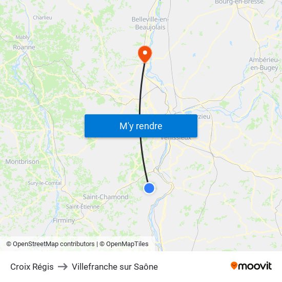 Croix Régis to Villefranche sur Saône map