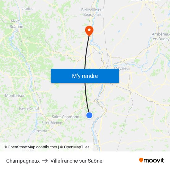 Champagneux to Villefranche sur Saône map