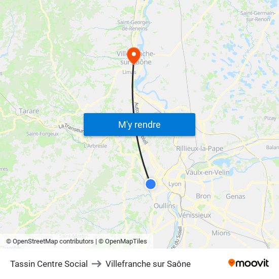 Tassin Centre Social to Villefranche sur Saône map