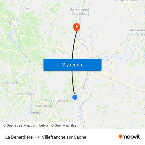 La Benardière to Villefranche sur Saône map
