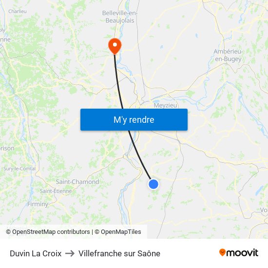 Duvin La Croix to Villefranche sur Saône map