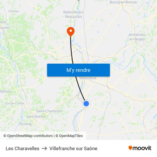 Les Charavelles to Villefranche sur Saône map