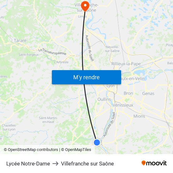 Lycée Notre-Dame to Villefranche sur Saône map