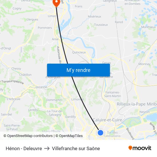 Hénon - Deleuvre to Villefranche sur Saône map