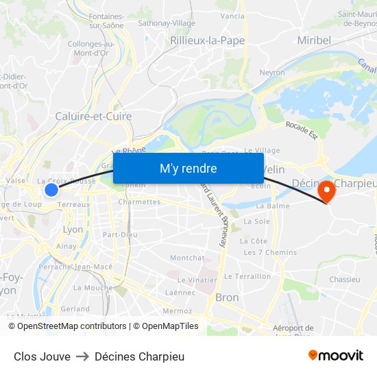 Clos Jouve to Décines Charpieu map