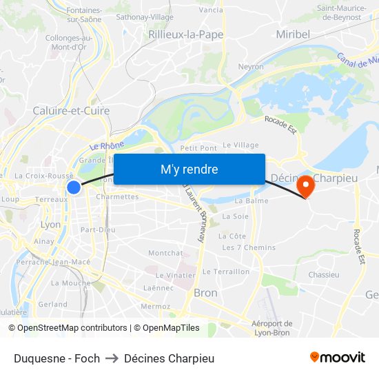 Duquesne - Foch to Décines Charpieu map