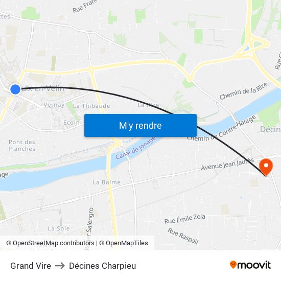 Grand Vire to Décines Charpieu map