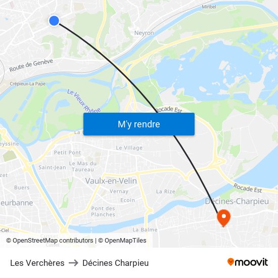 Les Verchères to Décines Charpieu map