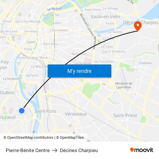 Pierre-Bénite Centre to Décines Charpieu map