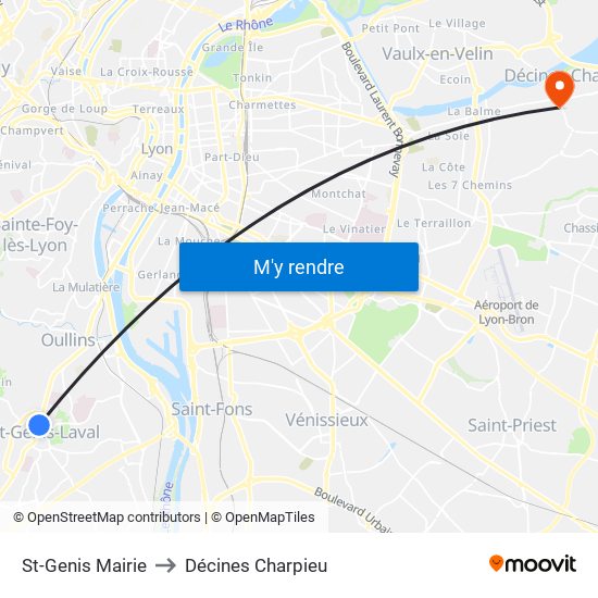 St-Genis Mairie to Décines Charpieu map