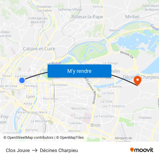 Clos Jouve to Décines Charpieu map