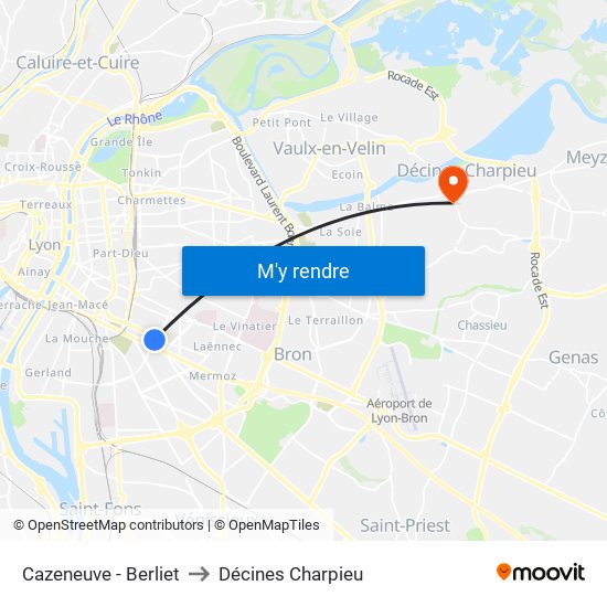 Cazeneuve - Berliet to Décines Charpieu map
