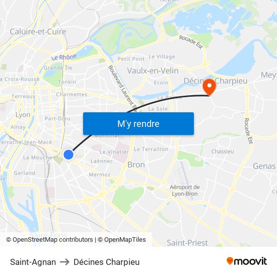 Saint-Agnan to Décines Charpieu map