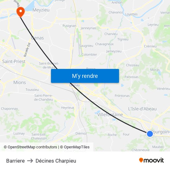 Barriere to Décines Charpieu map