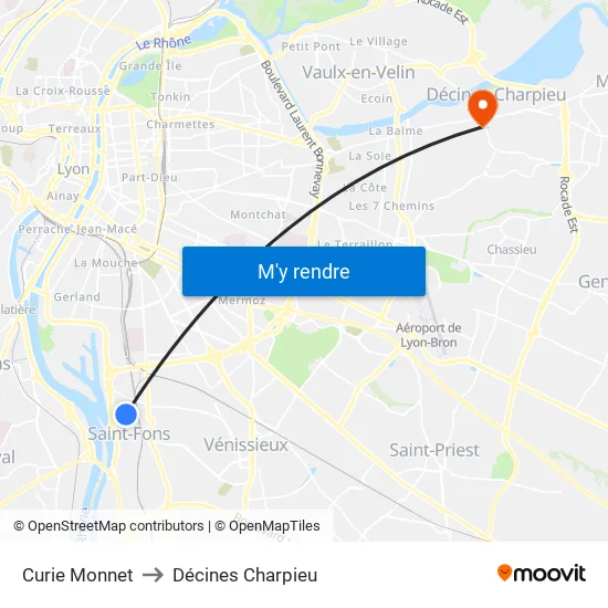 Curie Monnet to Décines Charpieu map