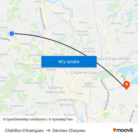 Châtillon D'Azergues to Décines Charpieu map