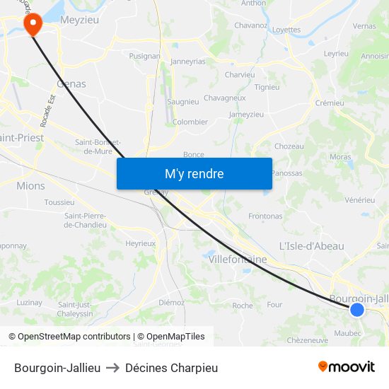 Bourgoin-Jallieu to Décines Charpieu map