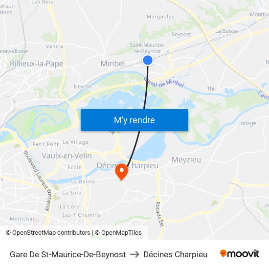 Gare De St-Maurice-De-Beynost to Décines Charpieu map