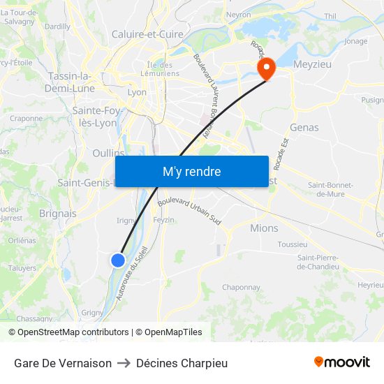 Gare De Vernaison to Décines Charpieu map