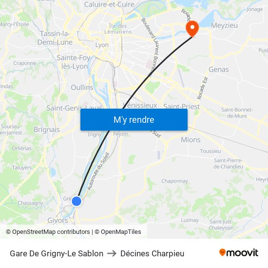 Gare De Grigny-Le Sablon to Décines Charpieu map