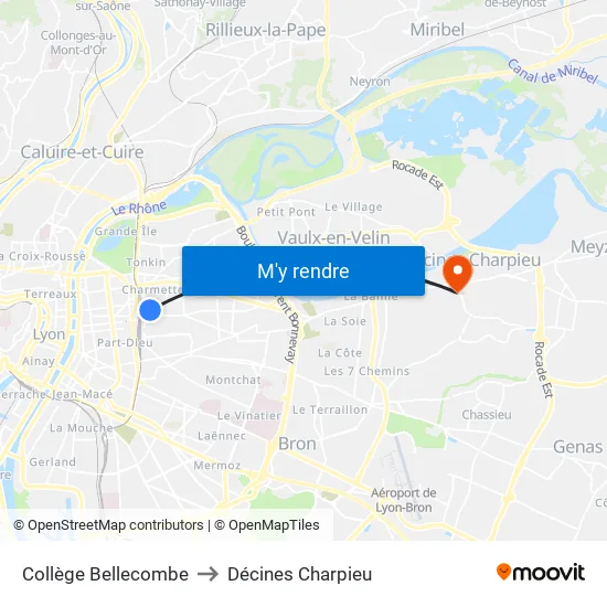 Collège Bellecombe to Décines Charpieu map