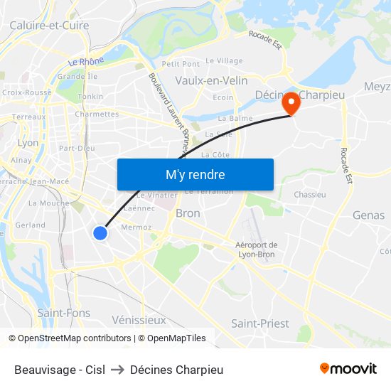 Beauvisage - Cisl to Décines Charpieu map