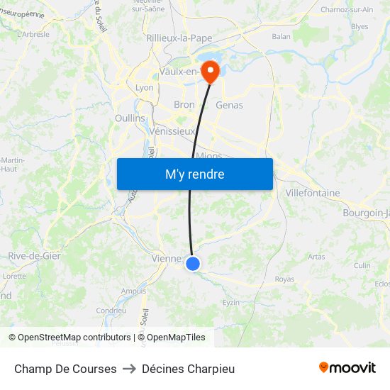 Champ De Courses to Décines Charpieu map