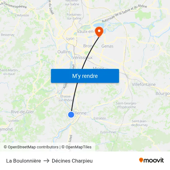 La Boulonnière to Décines Charpieu map