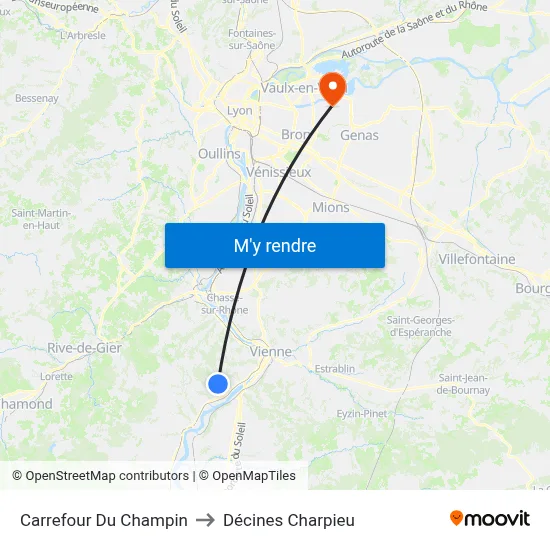 Carrefour Du Champin to Décines Charpieu map