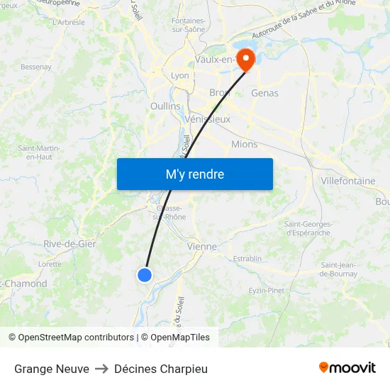 Grange Neuve to Décines Charpieu map